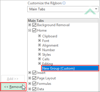 Select group and click on the Remove button