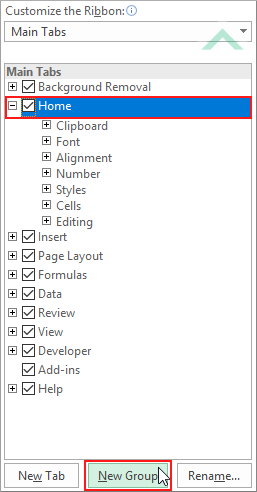 Select tab and click on the New Group button