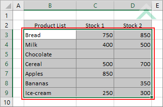 Select the range in which you want to fill the blank cells