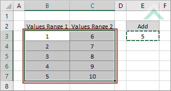 Select the range of cells that you want to add to