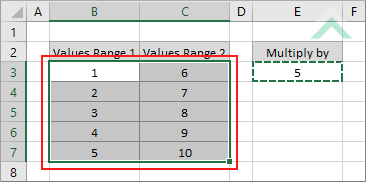 Select the range of cells that you want to multiply