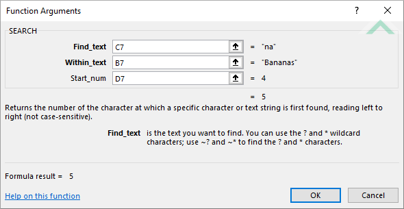 Built-in Excel SEARCH Function using links