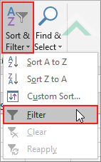 Click Sort and Filter and click Filter