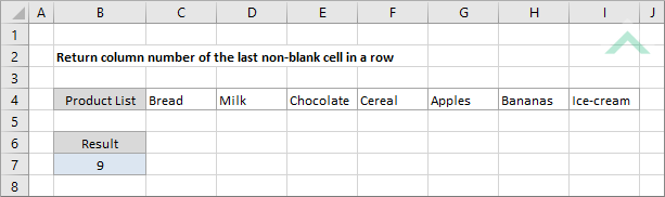 Return column number of the last non-blank cell in a row