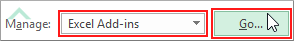 Select Excel Add-ins from Manager dropdown box and click Go