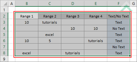 Select range including formula