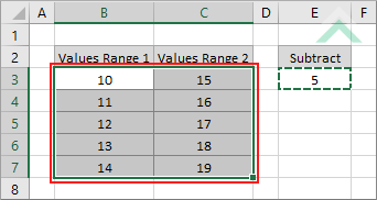 Select the range of cells that you want to subtract from