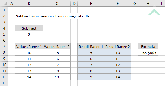 Subtract same number from a range of cells