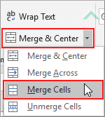 Click on Merge & Center and click on Merge Cells