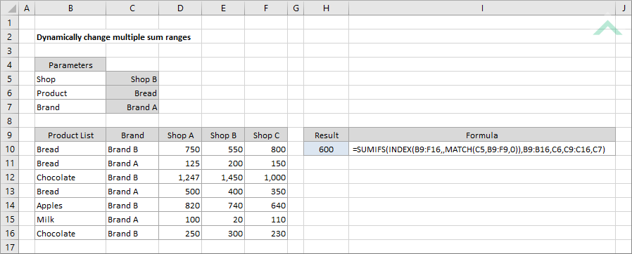 Dynamically change multiple sum ranges