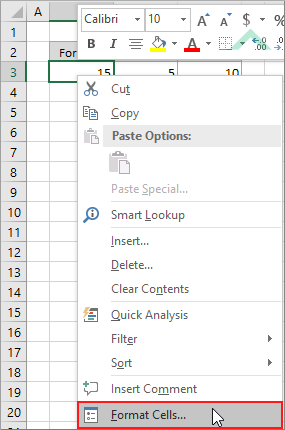 Right-click on a cell and click Format Cells