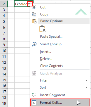 Right-click on cell in which to wrap text and click Format Cells