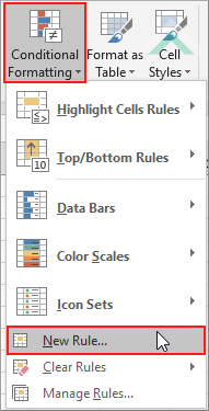 Select Conditional Formatting in Style group and click New Rules