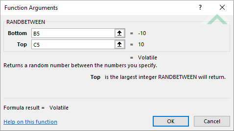 Built-in Excel RANDBETWEEN Function using links