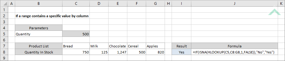 If a range contains a specific value by column