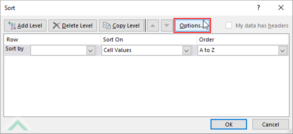 Click on Options in Sort window