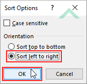 Sort left to right and click OK