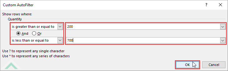 Apply filter for between two numbers