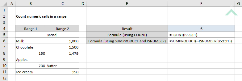 Count numeric cells in a range