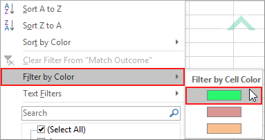 Select filter dropdown button click on Filter by Color and select color