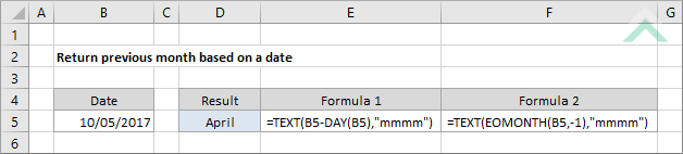 Return previous month based on a date