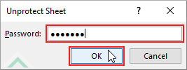 Enter password to unprotect sheet and click ok