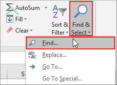 Select Find and Select and click Find