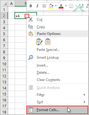 Right-click on cell and select Format Cells