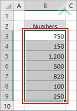Select range in which to highlight cells with number greater than or equal to a specific number