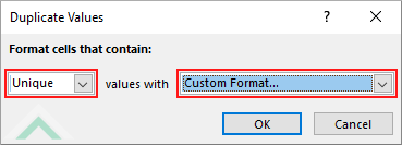 Unique selected and select Custom Format