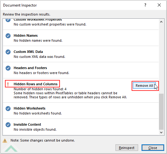Scroll to Hide Rows and Columns and click on Remove All