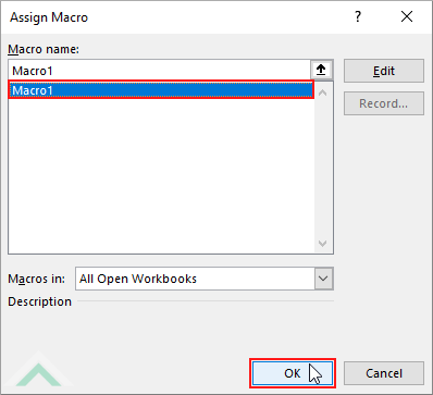 Select macro and click OK