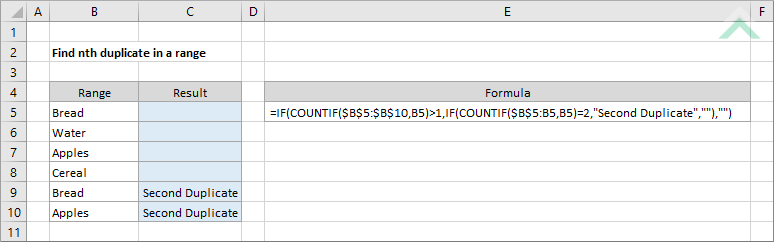 Find nth duplicate in a range