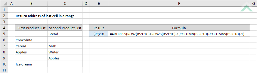 Return address of last cell in a range