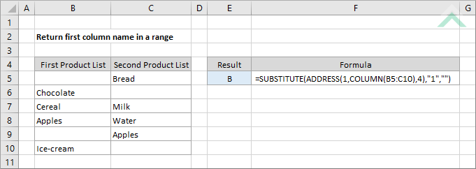 Return first column name in a range