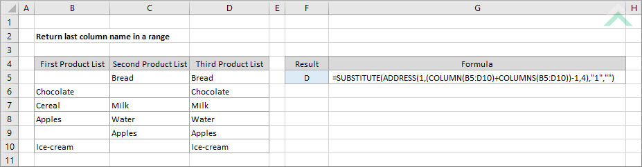 Return last column name in a range