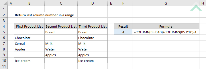 Return last column number in a range