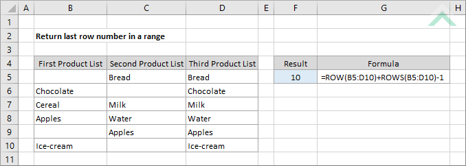 Return last row number in a range