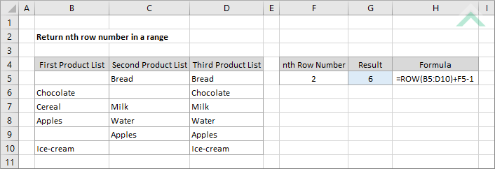 Return nth row number in a range