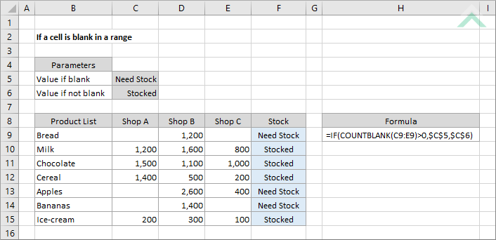 If a cell is blank in a range