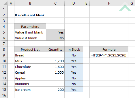 If a cell is not blank