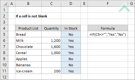 If a cell is not blank