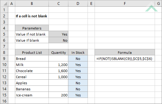 If a cell is not blank