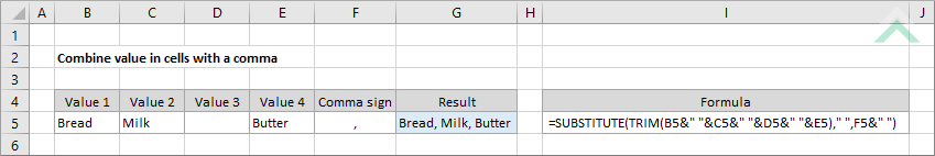 Combine value in cells with a comma