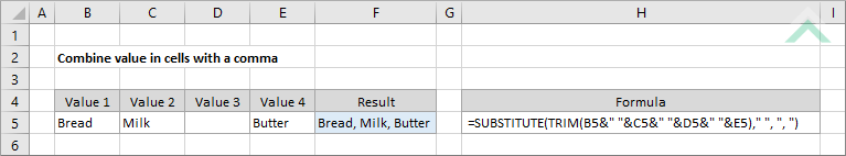 Combine value in cells with a comma