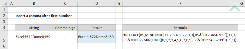 Insert a comma after first number