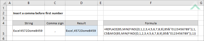 Insert a comma before first number