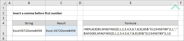 Insert a comma before first number