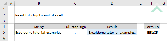 Insert full stop to end of a cell