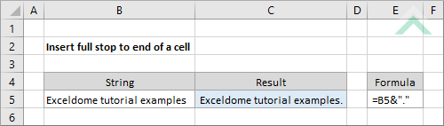 Insert full stop to end of a cell